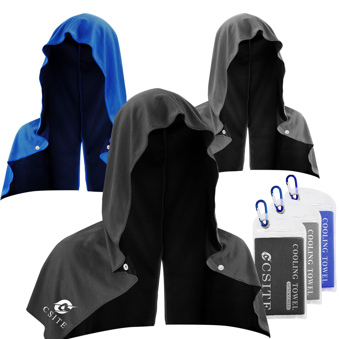 2 Pack Cooling Hoodie Towels, Instant Cooling Towels for Neck and Face, UPF 50 Sun Protection, Ice Towel for Hot Weather, Head Towel for Sports, Camping, Cycling & More Activities
