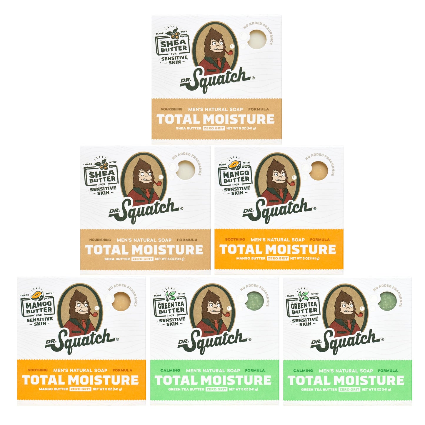 Dr. Squatch NEW Total Moisture Bar Soap for Men - No Added Fragrance Formulated for Sensitive Skin - Shea Butter, Mango Butter & Green Tea Butter (5 oz, 3-pack)
