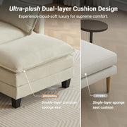 Modular Sectional Sofa, 111.5" U-Shaped Corduroy Comfy Sectional Couches for Living Room, 3-Seater Cloud Couches with 2 Movable Ottomans, Flexible Combination Modern Deep Seat Sofa (Beige)