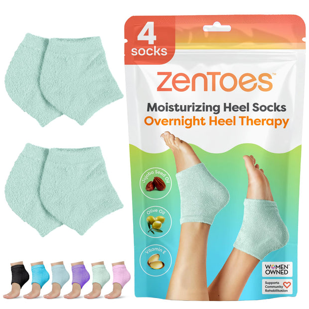 ZenToes Moisturizing Fuzzy Sleep Socks with Vitamin E, Olive Oil and Jojoba Seed Oil to Soften and Hydrate Dry Cracked Heels (Regular, Blue and Pink)