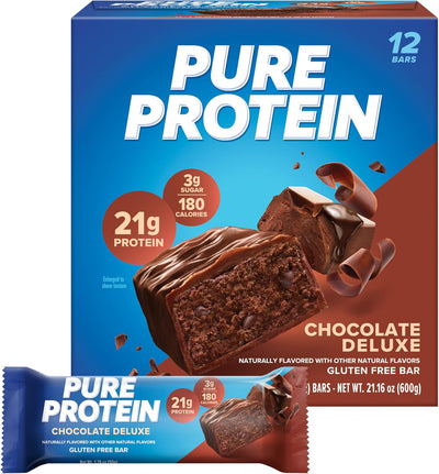 Pure Protein Bars, High Protein, Nutritious Snacks to Support Energy, Low Sugar, Gluten Free, Chocolate Deluxe, 1.76 oz., 12 Count(Pack of 1) (Packaging may vary)