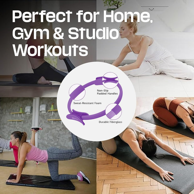 Premium Pilates Ring Fitness Circle - Lightweight Durable Foam Padded Handles, Flexible Resistance Exercise Equipment for Toning Arms, Thighs, Legs & Core