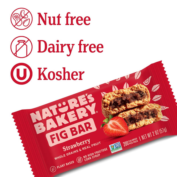 Nature’s Bakery Whole Wheat Fig Bars, Strawberry, Real Fruit, Vegan, Non-GMO, Snack bar, 7 boxes with 12 twin packs (84 twin packs)