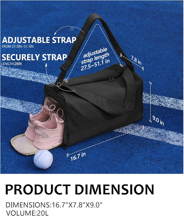 Small Gym Bag for Women with Shoes Compartment, Stylish Duffle Travel Bag for Plane, Lightweight Duffle Bag for Women & Men, Sport Gym Tote Bag with Wet Pocket for Yoga, Pilates, Swimming