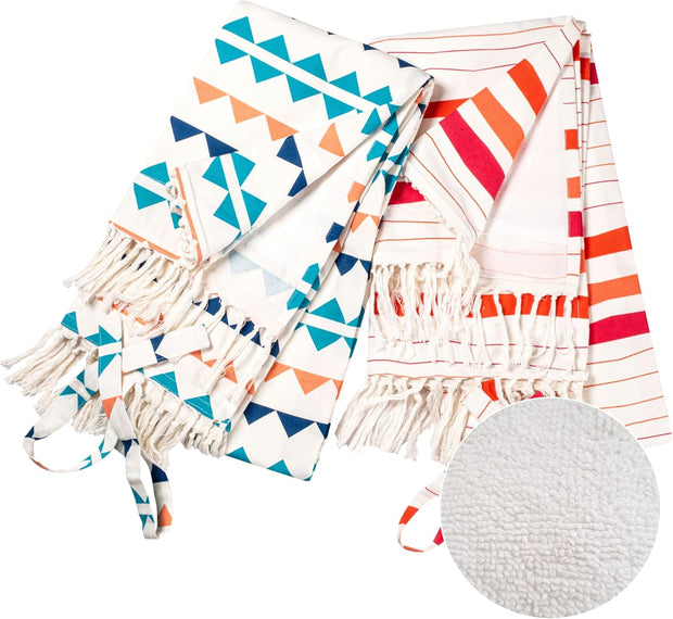 Native Fab Oversized Turkish Beach Towels - 2 Pack - Terry Cotton - Extra Large 40x72 inches, Soft, Absorbent, Quick Dry Towels for Adults, Swim, Bath, Spa, Pool - Red, Orange, Blue, Navy