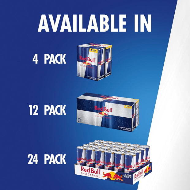 Red Bull Energy Drink with 80mg Caffeine plus Taurine & B Vitamins, 8.4 Fl Oz, 6 Packs of 4 Cans (Pack of 24)