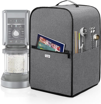 LUXJA Dust Cover Compatible with Ninja CREAMi NC501, NC301, NC299AMZ, Ice Cream Maker Dust Cover Compatible with Ninja Ice Cream Maker Machine with Accessories Pockets, Gray