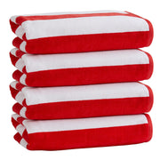 100% Cotton Velour Cabana Stripe Beach Towel Set 30" x 60" - Ultra Soft, Plush, & Highly Absorbent Towels for Pool, Beach, & Swimming. Marina Collection (4-Pack, Charcoal)