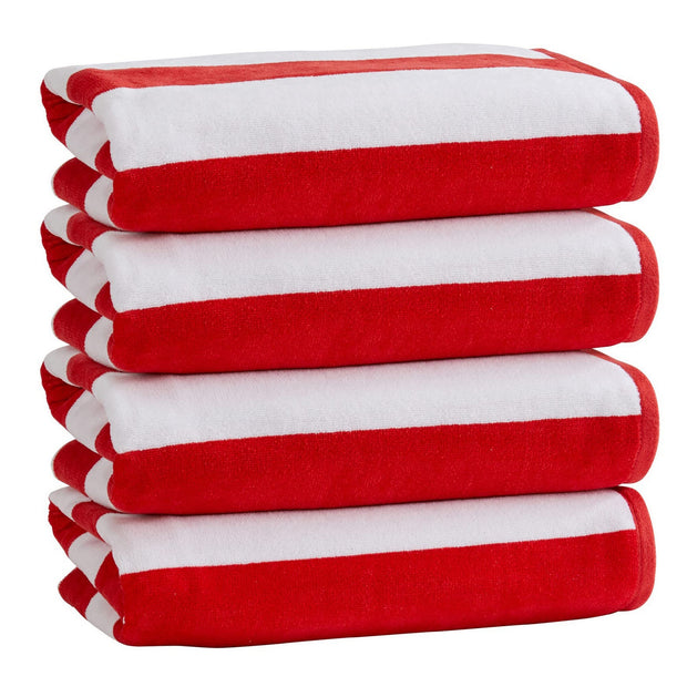 100% Cotton Velour Cabana Stripe Beach Towel Set 30" x 60" - Ultra Soft, Plush, & Highly Absorbent Towels for Pool, Beach, & Swimming. Marina Collection (4-Pack, Charcoal)