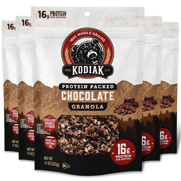 Kodiak Cakes Granola Pouch, Chocolate, High Protein, 100% Whole Grains (Pack of 5 pouches)