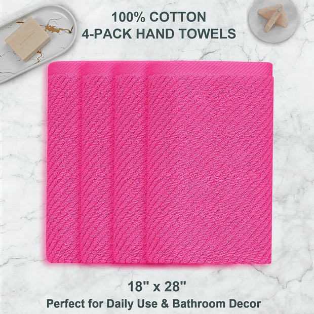 VOOVA & MOVAS Bathroom Hand Towels Set of 4, Large 18"x28" - 100% Cotton | Quick Dry | Light Weight | Thick | Soft | Absorption, Luxury Hand Towels for Showering, Hot Pink Bathroom Decor