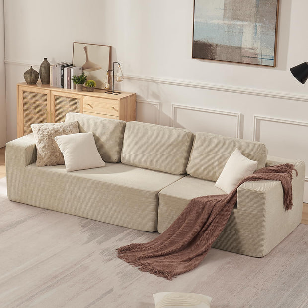 106" Cloud Sectional Couch, Left/Right Facing Convertible Sofa with Deep Seat, L-Shape Modular Upholstered Foam Couch for Living Room Bedroom, No Assembly Required (Corduroy Fabric, Beige)