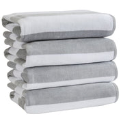 100% Cotton Velour Cabana Stripe Beach Towel Set 30" x 60" - Ultra Soft, Plush, & Highly Absorbent Towels for Pool, Beach, & Swimming. Marina Collection (4-Pack, Charcoal)