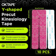 OK TAPE Precut Y-Shape Kinesiology Tape for Shoulder, Knee, Back, 10 Pcs, K Tape Strips, Provide Support & Relieve Discomfort, Water-Resistant Elastic Athletic Tape (3.5" x 10", Black)