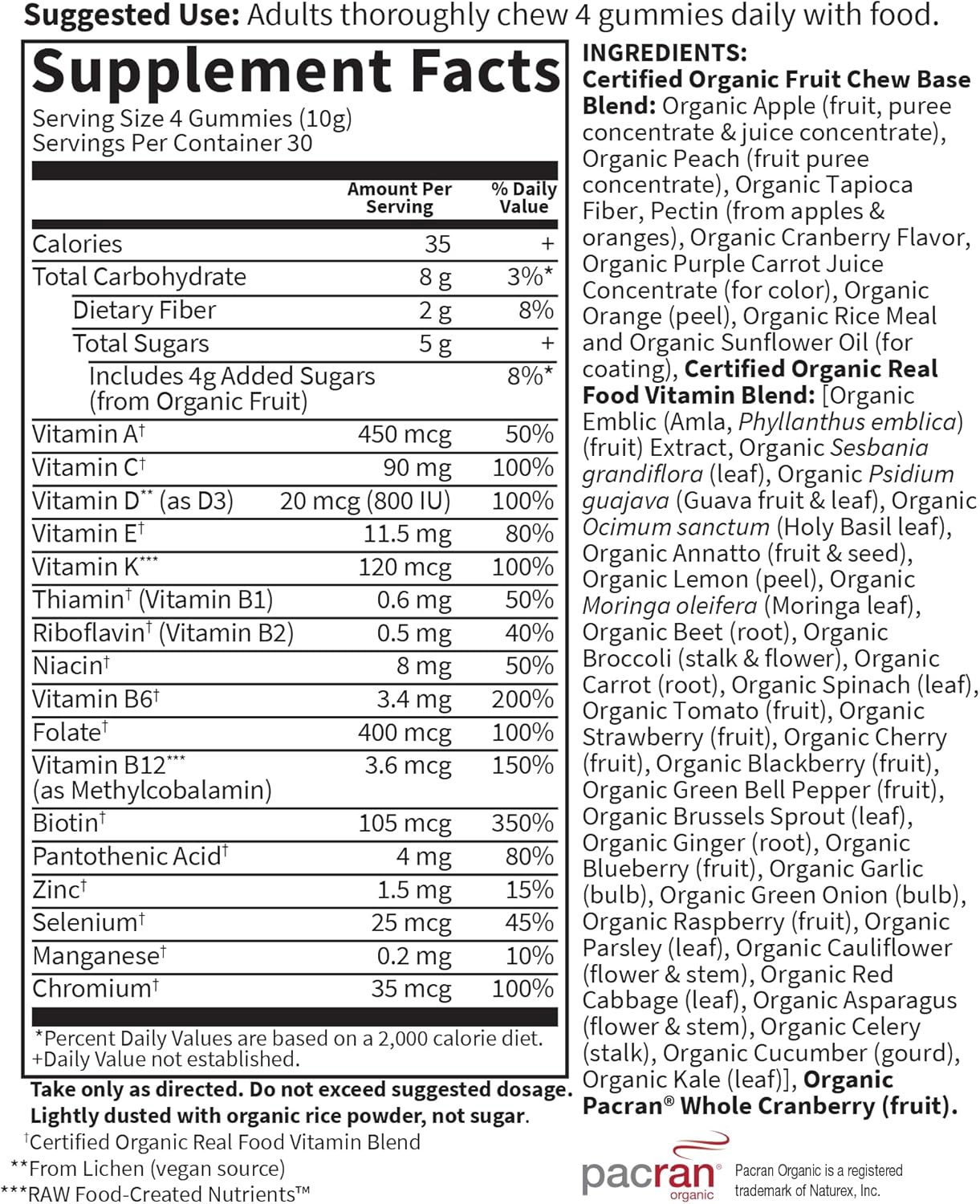 Garden of Life Organics Women's Gummy Vitamins - Berry - Certified Organic, Non-GMO, Vegan, Kosher Complete Multi - Methyl B12, C & D3 - Gluten, Soy & Dairy Free, 120 Real Fruit Gummies
