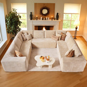 114" Boneless Couches for Living Room, Brown Faux Leather Cloud Sectional Couches with Chaise, Deep Seat L Shaped Modular Sofa, No Assembly Required Sofas in a Box (Right,Faux Leather,Brown)