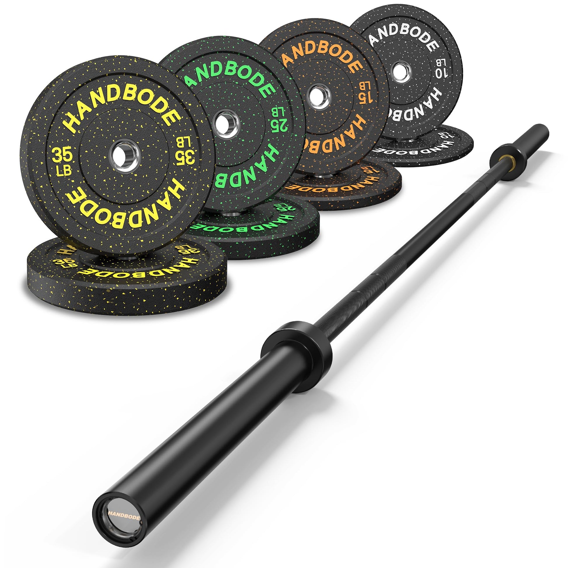 Bumper Plate Olympic Weight Plate Set 2 - Inch, 10-55 lb Barbell Weight Plates for Home Gym, Black Rubber Strength Training Plate for Weight Lifting with 45 lb (20 kg) Black/Silver Barbell