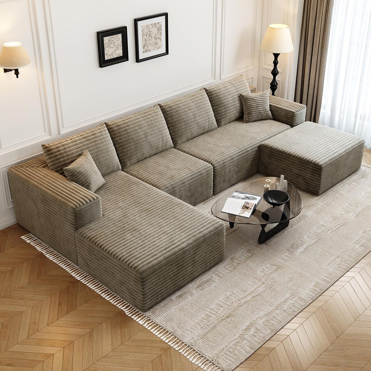 107.5" Cloud Modular Sectional Sofa with 1 Ottoman,Modern Minimalist Upholstered Couches, Comfort U Shaped Sofa for Living Room,Deep Seat Corner Couch，No Assembly Required (Black,Left Facing Chaise)