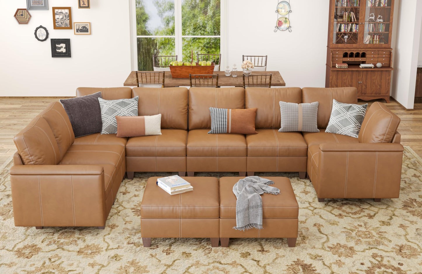 Faux Leather Modular Sectional Couches for Living Room, Modular Convertible U-Shaped Sectioanl Sofa with Storage & Ottoman, Brown