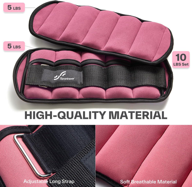 Sportneer Adjustable Ankle Weights 1 Pair 2 4 6 8 10 Lbs Leg Weight Straps for Women Men, Weighted Ankle Weights Set for Gym,Fitness, Workout,Walking, Jogging,1-5 lbs Each Ankle, 1 Pair 2-10 lbs