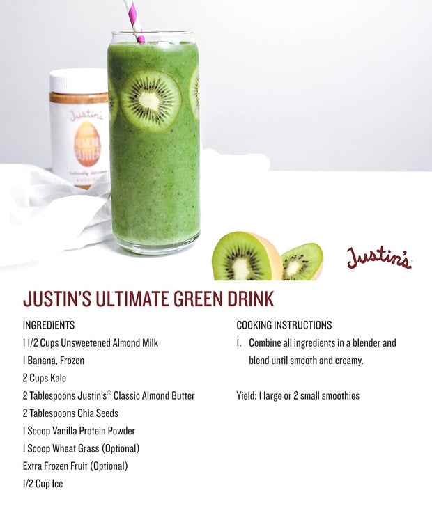 Justin's Classic Almond Butter, Only Two Ingredients, No Stir, Gluten-free, Non-GMO, Keto-friendly, Responsibly Sourced, 16 Ounce Jar, Pack of 1