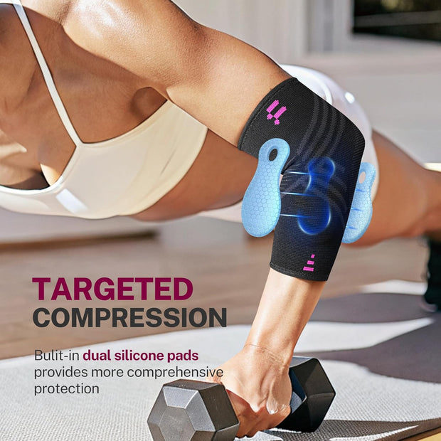 Tennis Elbow Brace for Men Women with 2 Contoured Gel Pads, Breathable Knitted Fabric, Non Slip, Compression Sleeve for Golfer's, Tennis Elbow Pain Relief, 1 Pack, Size M