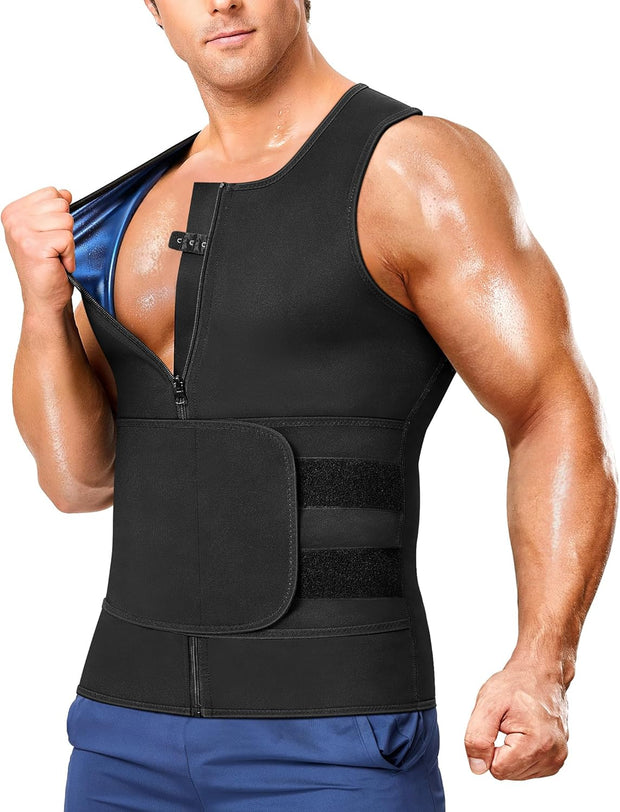 Junlan Sauna Suit for Men 2 in 1 Waist Trainer Sauna Shirt for Men Sweat Band for Stomach