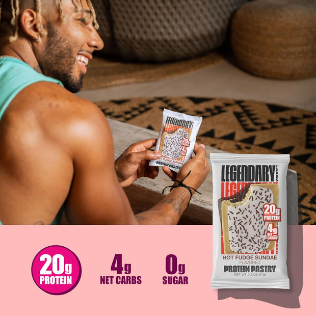 Legendary Foods 20g Protein Pastry - Low Carb Meal Replacement Bar - Low Glycemic, Gluten Free Protien Snacks - Healthy Keto Snack Box, 10x Zero Sugar Energy Bars - Bariatric Diabetic Friendly