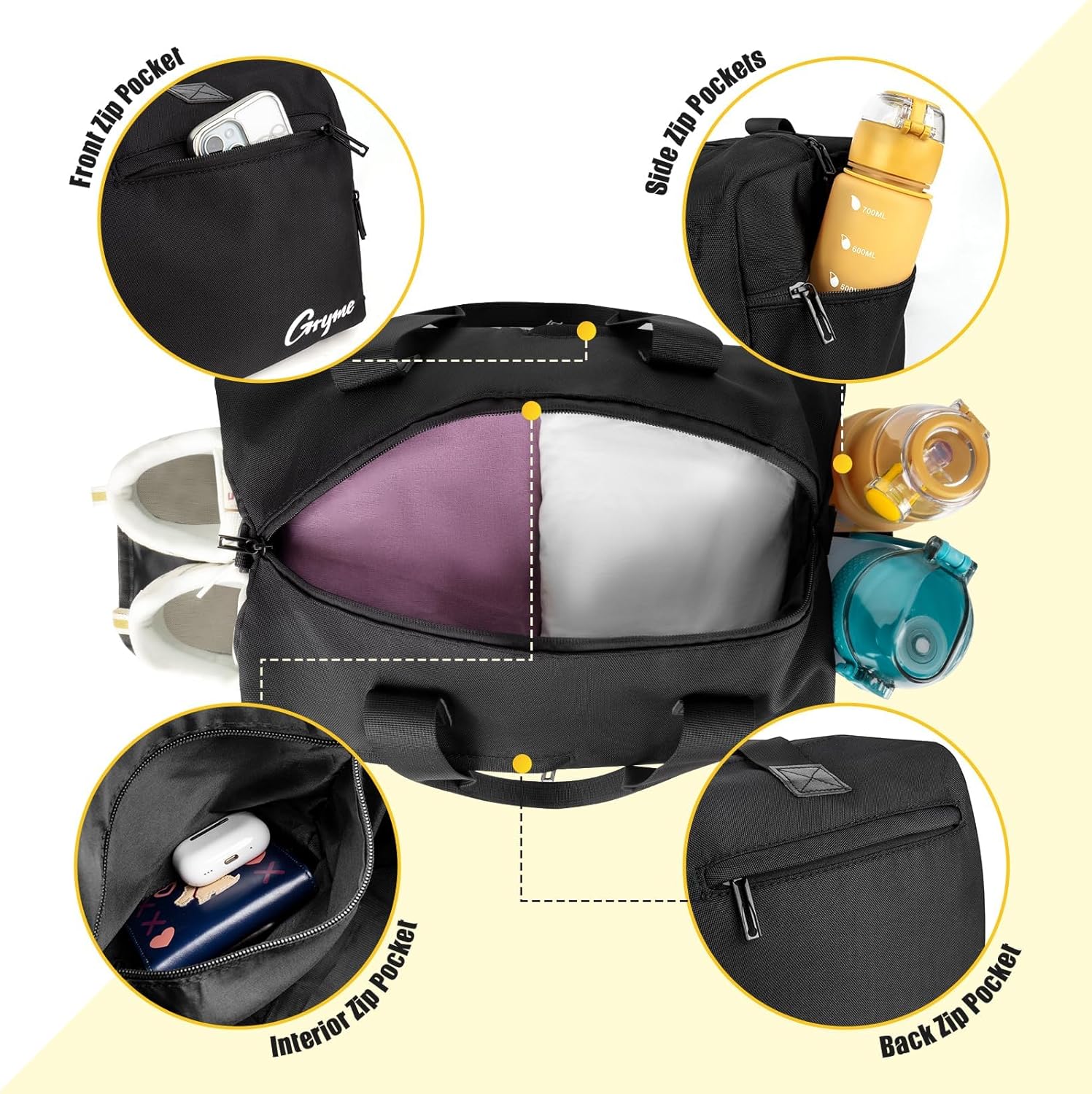 Gryme 15 Inch Small Gym Bag with Shoes Compartment and Wet Pocket, Mini Duffle Bag for Men & Women, Small Sports Bag for Travel Carry On, Swimming, Workout, Weekender Overnight