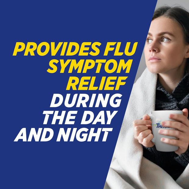 Theraflu Max Strength Daytime Flu Symptom Relief, Honey and Elderberry Syrup, 8.3 Fl Oz and Nighttime Flu Symptom Relief, Honey Lemon Flavor - 6 Count
