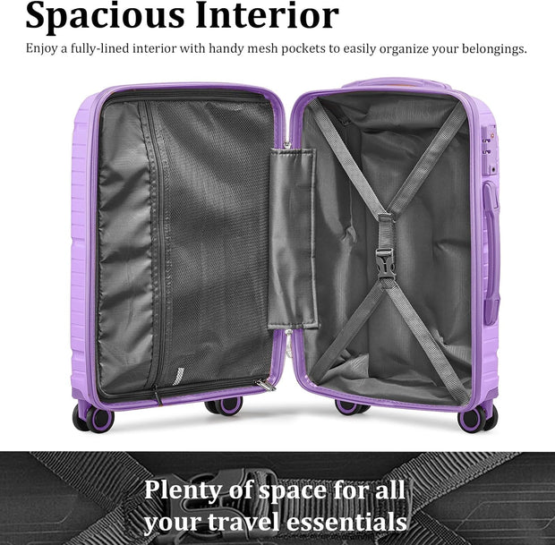 Joyway Luggage Sets 6 Piece PP Hardside Carry on Suitcase with Spinner Wheels and TSA Lock for Travel, Purple