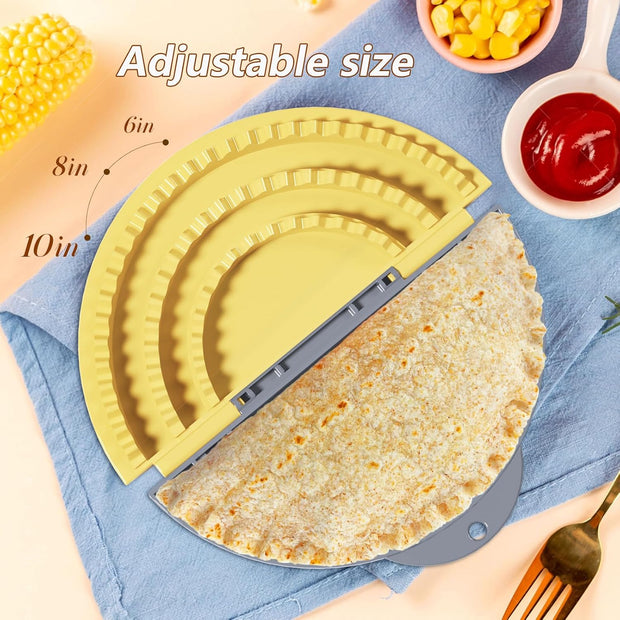 Tortilla Sealer,SELERS,Tacos tortilla crimper Maker Large,Removable & Adjustable 4"-6''-8" Crust,For Burritos,Pasties,Tortilla,Dumplings,Sandwich,Grey Yellow