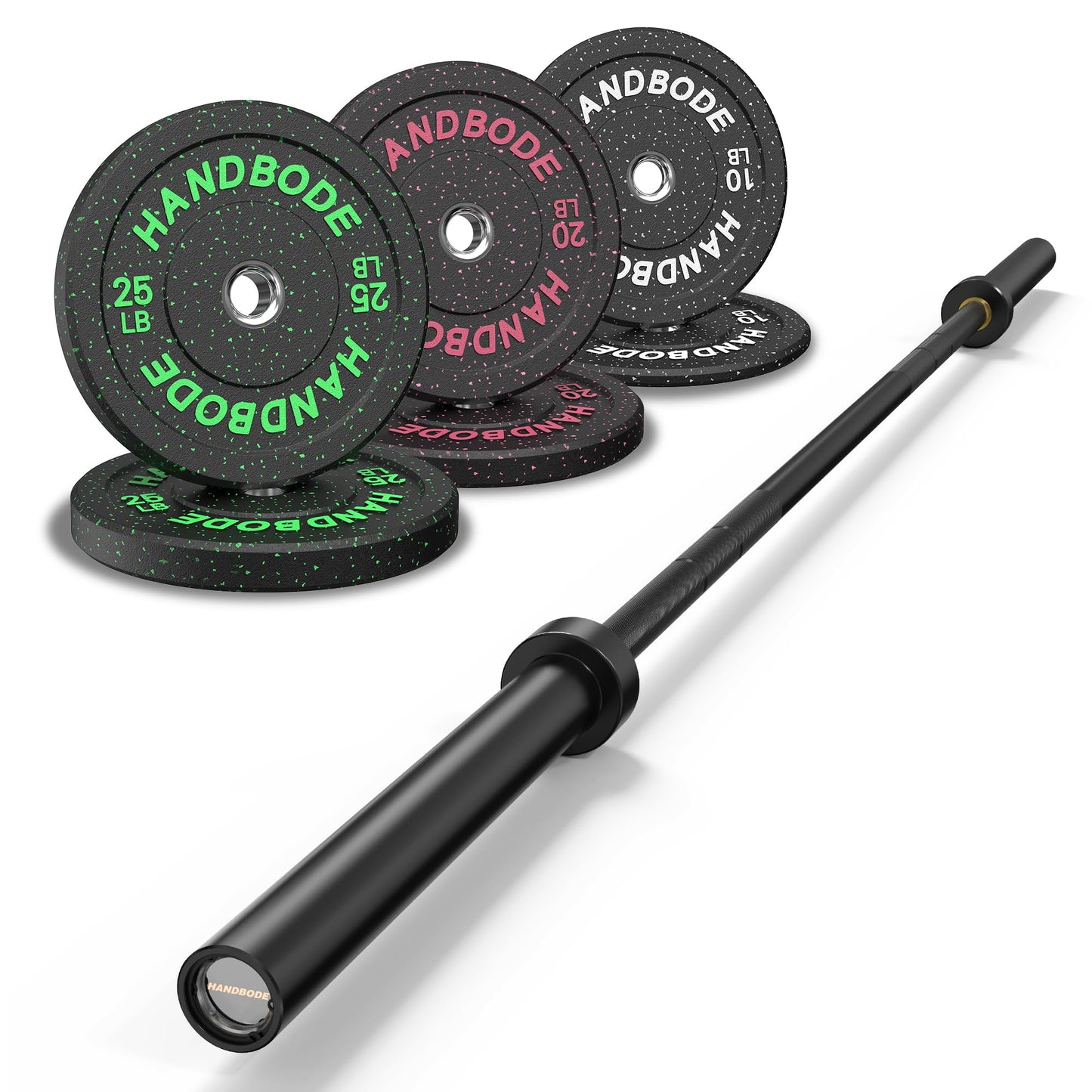Bumper Plate Olympic Weight Plate Set 2 - Inch, 10-55 lb Barbell Weight Plates for Home Gym, Black Rubber Strength Training Plate for Weight Lifting with 45 lb (20 kg) Black/Silver Barbell