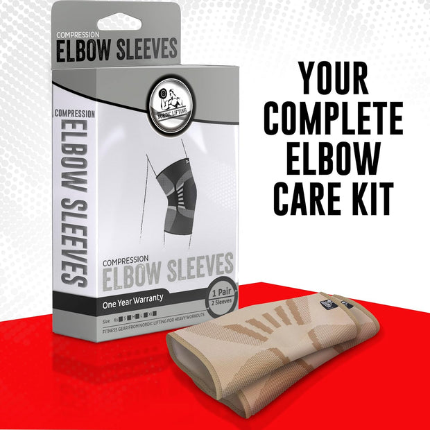 Nordic Lifting Elbow Compression Sleeves (1 Pair) – Support for Pain Relief, Tendonitis, Golfer’s & Tennis Elbow Recovery