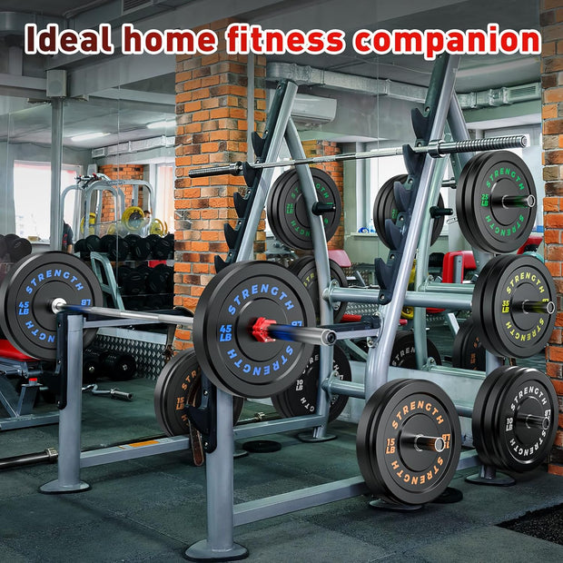 Olympic Rubber Bumper Weight Set - 2 Inch Barbell Plates for Home Gym Strength Training