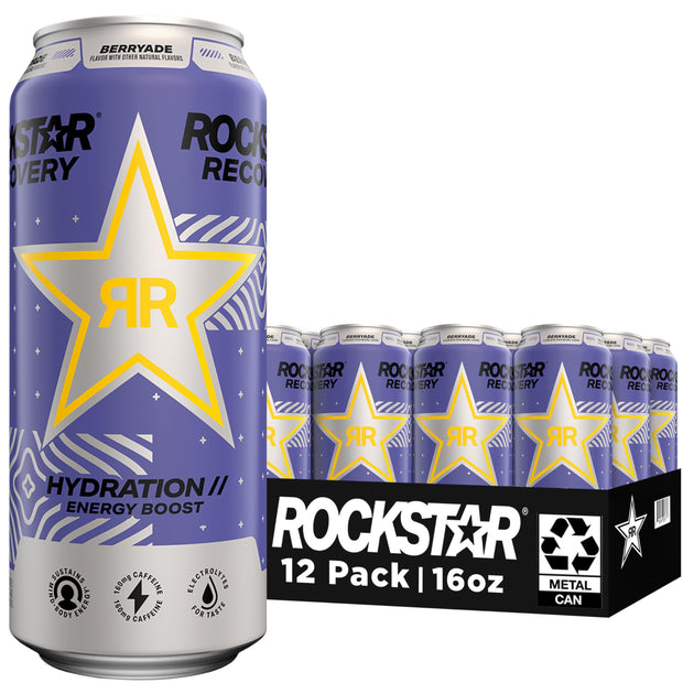 Rockstar Energy Drink with Caffeine Taurine and Electrolytes, Recovery Lemonade, 16oz (12 Pack) (Packaging May Vary)