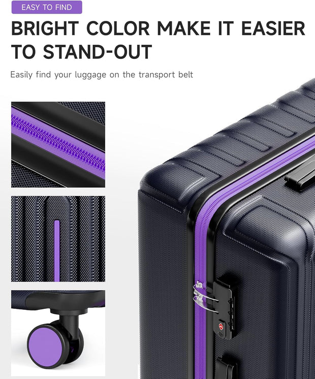 Luggage Sets 3 Piece, Carry On and Checked Hardside Lightweight Suitcase with Spinner Wheels and TSA Lock (20/24/28 inch), Purple