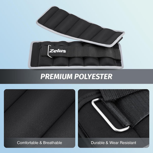 ZELUS 1 Pair Adjustable Ankle Weights, 2 4 6 8 10 lb Modularized Leg Weight Straps for Women Men, Weighted Ankle Weight Set with Removable Sandbags, 1-5 lb per Ankle Strap for Gym Yoga Jogging Walking