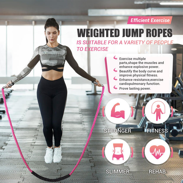 Weighted Jump Rope for Women, 1.25LB Heavy Skipping Rope for Exercise with Training Poster, 9.2FT Weight Fitness Jump Rope for Improve Strength, Building Muscle & Total Body Workout Equipment