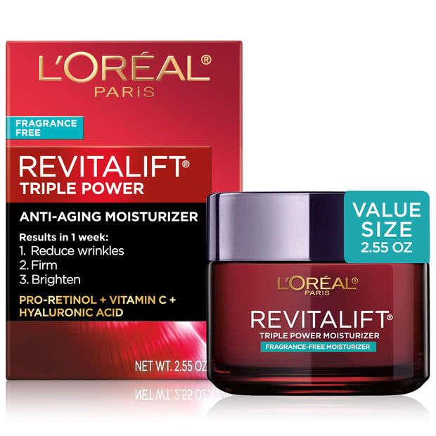 L'Oreal Paris Revitalift Triple Power Anti-Aging Face Moisturizer, Pro Retinol, Hyaluronic Acid & Vitamin C to Reduce Wrinkles, Firm & Brighten Skin, 1.7 Oz