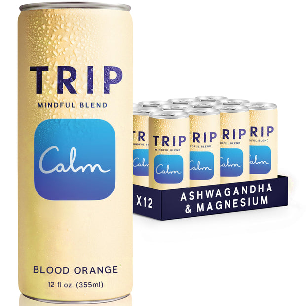 Trip Mindful Blend, Lightly Sparkling Adaptogen Seltzer, Mocktail w/ 120mg Magnesium Citrate with Ashwagandha, Lions Mane & L Theanine, No Added Sugar, Vegan, Peach Ginger, 12 Oz, 12Pk