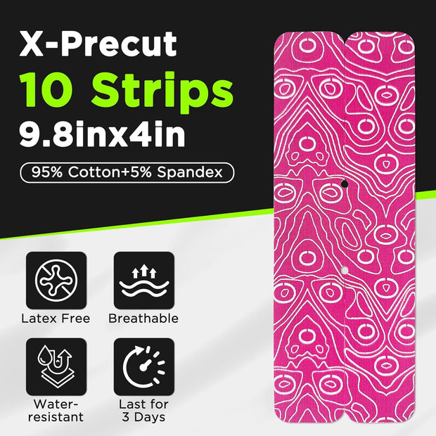 OK TAPE Kinesiology Tape for Ankle - 10 Precut Strips | Professional-Grade Water-Resistant & Breathable Ankle Tape for Sports Injury Recovery, Support, 10pcs, Pink