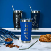 Personalized Tumblers, Stainless Steel 20 oz Tumbler w/Lid | 13 Designs | Personalized Cups Double Walled Insulated Coffee Cup for, Gym, Fitness | Hot and Cold Drink Use - Black