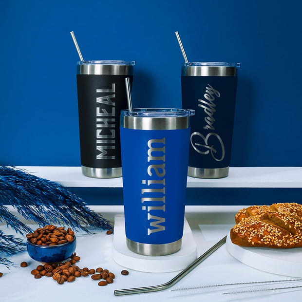 Personalized Tumblers, Stainless Steel 20 oz Tumbler w/Lid | 13 Designs | Personalized Cups Double Walled Insulated Coffee Cup for, Gym, Fitness | Hot and Cold Drink Use - Black