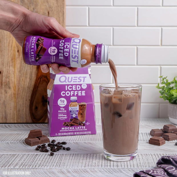 Quest Nutrition Iced Coffee, Mocha Latte, 1g of Sugar, 10g of Protein, 90 calories, 200mg of caffeine, 12 Count