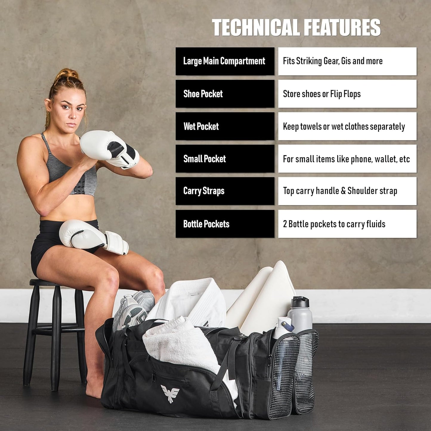 Elite Sports Monster MMA Duffel Bag – Large 44L Cordura Sports Bag w/Mesh Shoe Compartment & Adjustable Strap – MMA, BJJ, Martial Arts Gear – Fits Gi, Headgear, Shin Guards, Rash Guards & More