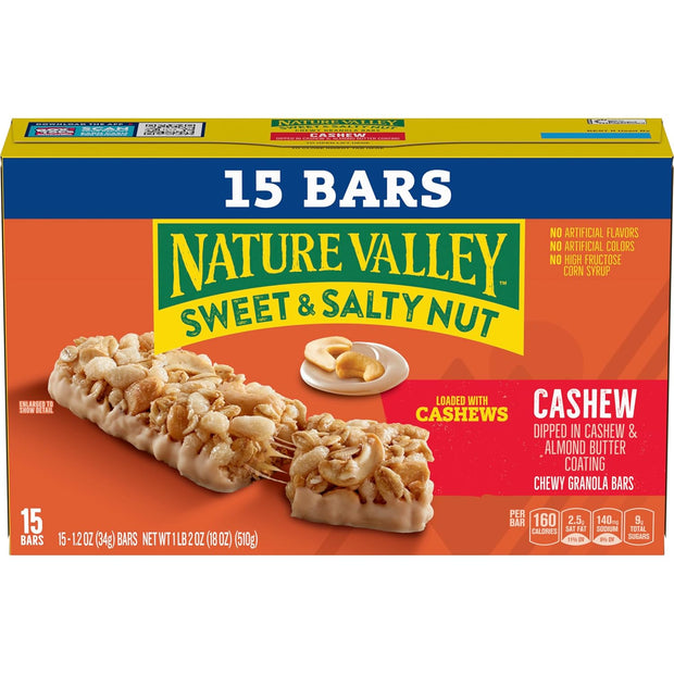 Nature Valley Sweet and Salty Nut Granola Bars, Cashew, 15 Bars, 18 oz