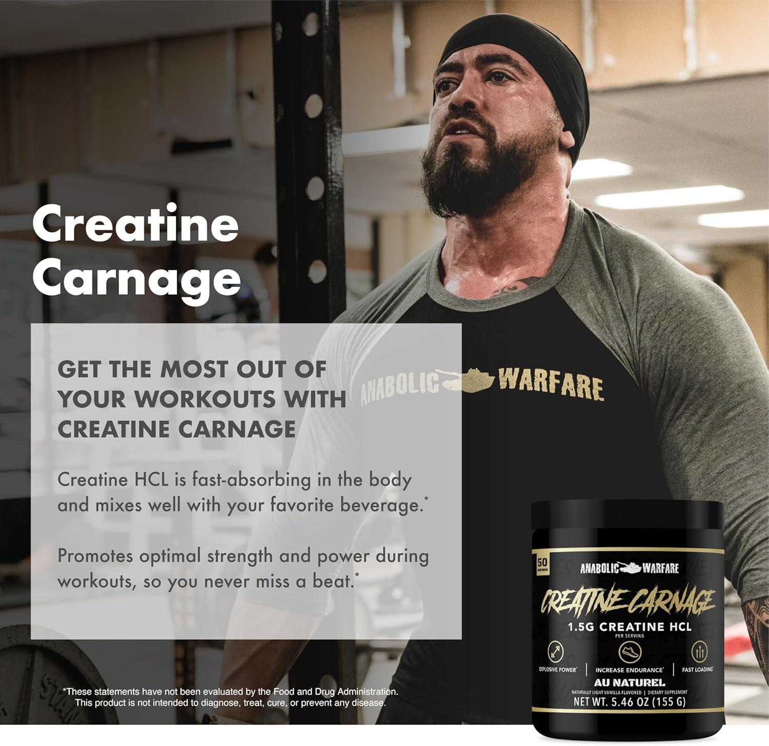 Creatine Carnage, Creatine HCL, Supports Optimal Strength, Endurance, Muscle Mass, and Fast Loading*