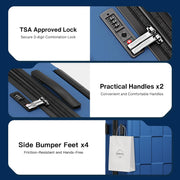 SHOWKOO Luggage Sets 3 Piece Hardside Expandable Lightweight PC Suitcase Sets with Double Spinner Wheels TSA Lock, Sea Blue