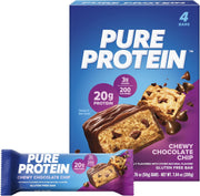 Pure Protein Bars, High Protein, Nutritious Snacks to Support Energy, Low Sugar, Gluten Free, Chewy Chocolate Chip, 1.76oz, Pack of 4
